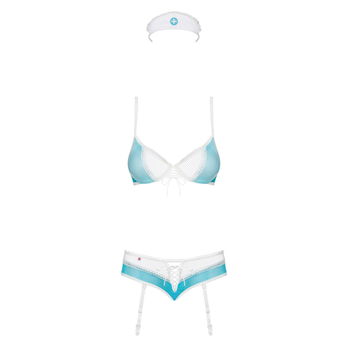 Costum Asistenta Sexy, Alb + Turcoaz, S/m 11