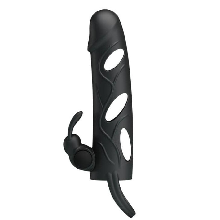 Manson / Extensie Penis Cu  Rabbit Si Vibratii, Negru, 14 Cm 6