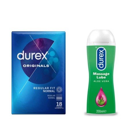 , Pachet Durex Prezervative Originals 18 Bucati + Lubrifiant Gel Masaj 200 Ml , pasiune.ro