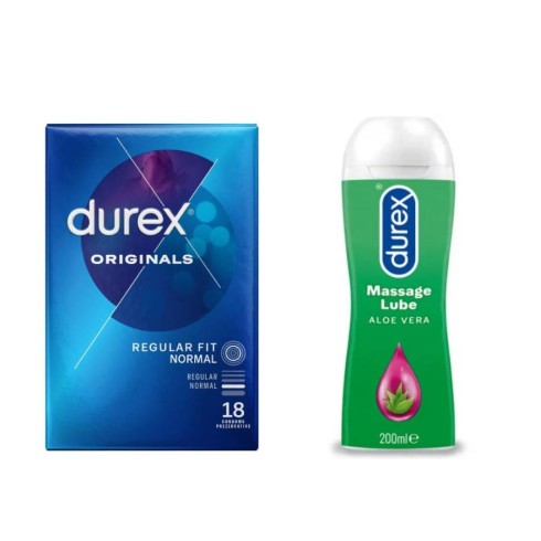 gel, Pachet Durex Prezervative Originals 18 Bucati + Lubrifiant Gel Masaj 200 Ml , pasiune.ro