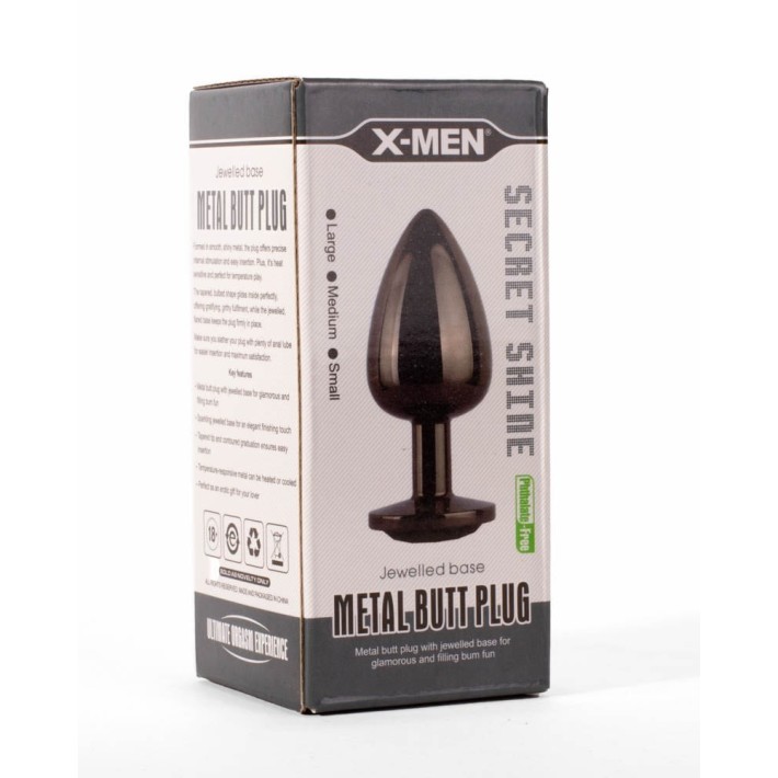 Dop Anal Cu Bijuterie Secret Shine Metal M, Metalic + Negru, 8 Cm 5