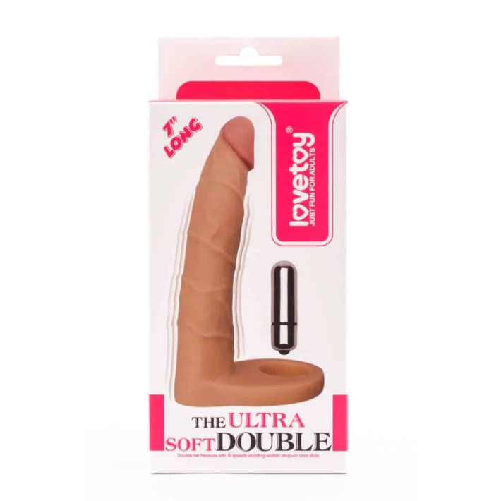 Strap-on Anal Cu Vibratii The Ultra Soft Double, Natural, 17.7 Cm 4