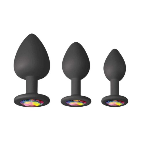dop, Set 3 Dopuri Anale Cu Bijuterie Glams Spades Trainer Kit, Negru, pasiune.ro