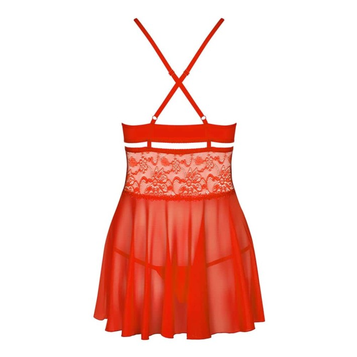 Babydoll Sexy Cu Dantela Si Chilotei String, Rosu, S/m 5