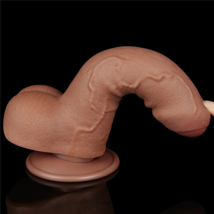 Dildo Realistic Sliding Skin Dual Layer, Brun Deschis, 17.5 Cm 11
