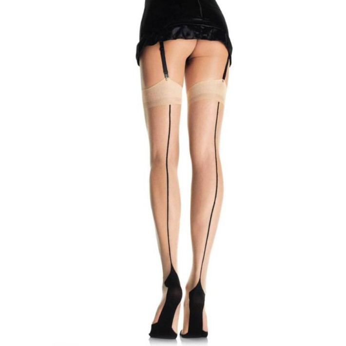 Ciorapi Sexy Cu Tiv Decorativ, Nude/negru, Marime Universala 2