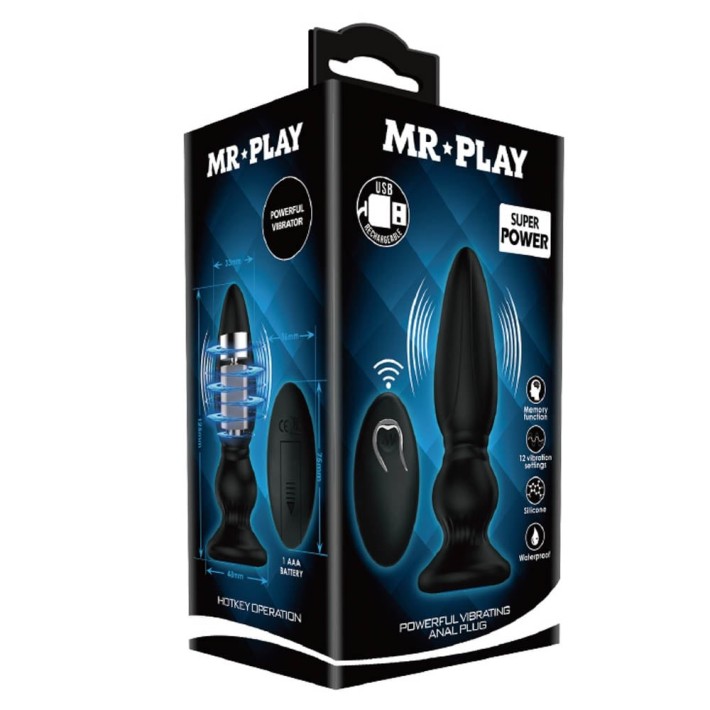 Dop Anal Cu Vibratii Mr. Play Super Power Ii, Negru, 12 Cm 7