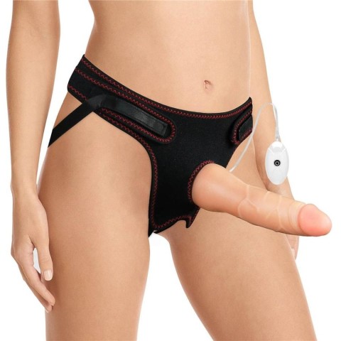 Vibratoare Cuplu, Set Ham Strap-on Si Dildo Cu Vibratii Easy Strapon, Natural, 19 Cm, pasiune.ro