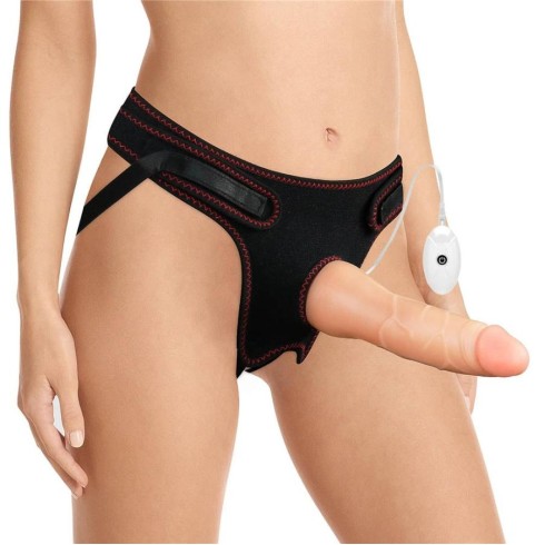 set, Set Ham Strap-on Si Dildo Cu Vibratii Easy Strapon, Natural, 19 Cm, pasiune.ro
