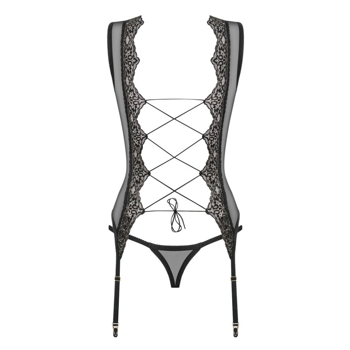 Corset Cu Portjartier Si Chilot Inclus Obsessive Meshlove L/xl, S/m 5