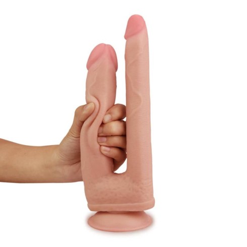 ou, Dildo Realistic Dublu Cu Ventuza Skinlike, Natural, 25 Cm, pasiune.ro
