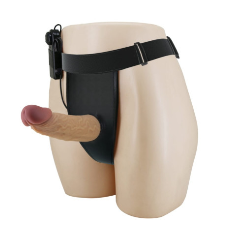 Jucarii Pentru Cupluri, Strap-on Cu Vibratii Draven, Brun, 17.5 Cm, pasiune.ro