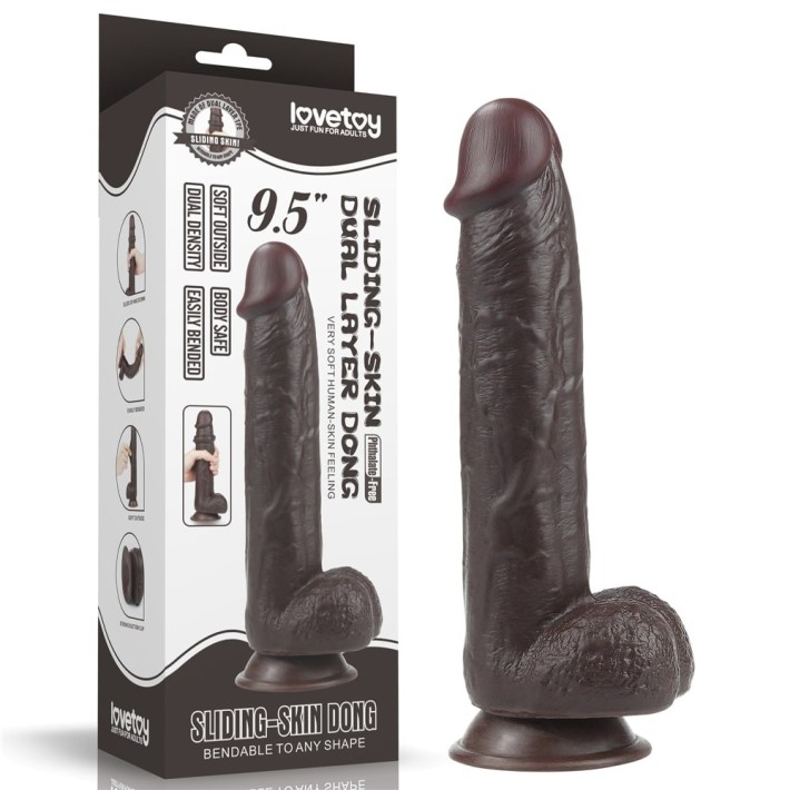 Dildo Realistic Dublu-stratificat Sliding Skin, Brun, 24 Cm 6