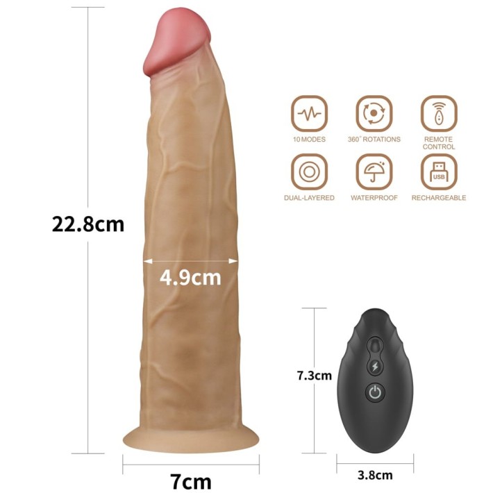 Vibrator Realistic Din Silicon Dublu-stratificat Nature Cock Rotator, Bronz, 23 Cm 8