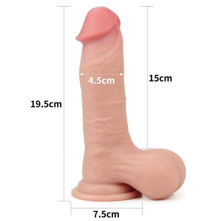 Dildo Realistic Dublu-stratificat Cu Testicule, Natural, 19.8 Cm 2