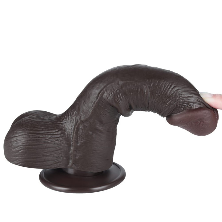 Dildo Realistic Sliding Skin Dual Layer Iii, Brun Inchis, 19 Cm 2