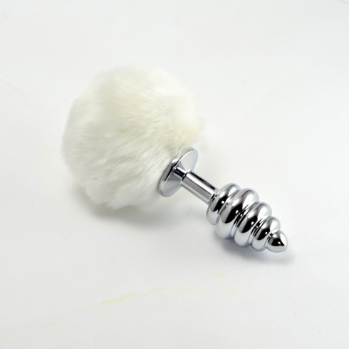 dop, Dop Anal Metalic Spirala Cu Pompon, Alb, 7 Cm, pasiune.ro
