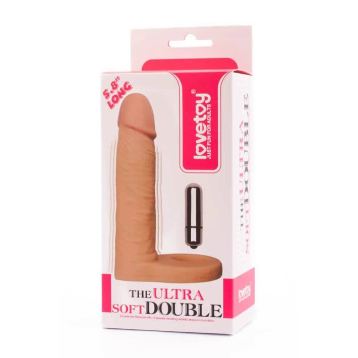 Strap-on Anal Cu Vibratii The Ultra Soft Double, Natural, 14.5 Cm 4