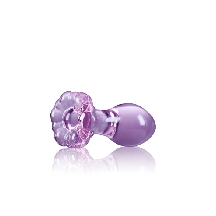 Dop Anal Din Sticla Crystal Flower, Roz, 9 Cm 2