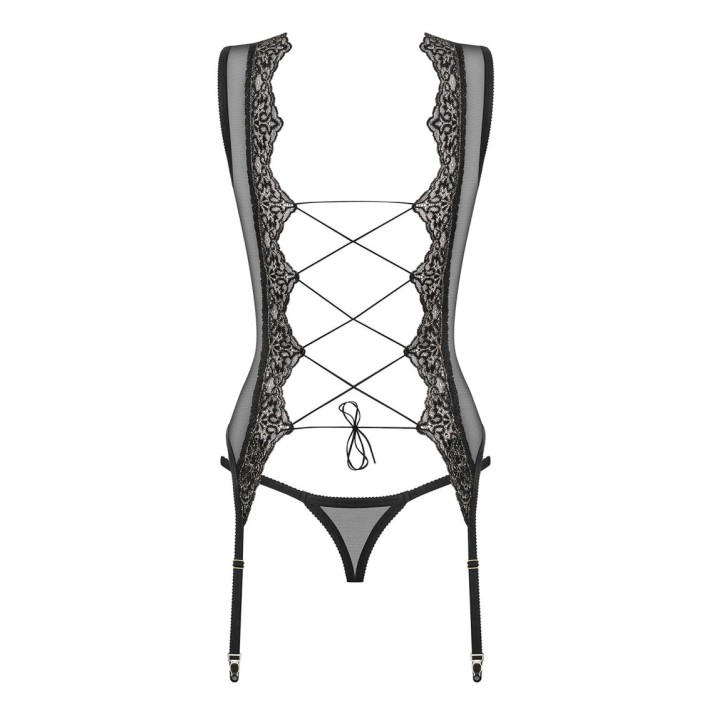 Corset Cu Portjartier Si Chilot Inclus Obsessive Meshlove L/xl, S/m 13