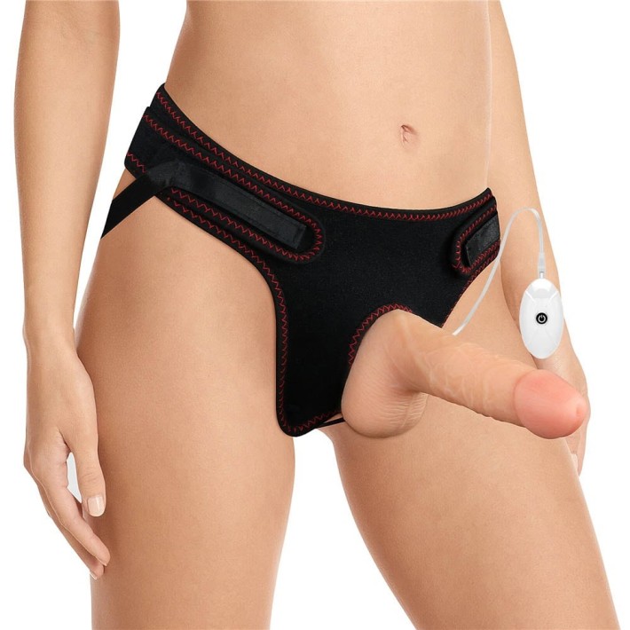 Set Ham Strap-on Si Dildo Cu Vibratii Easy Strapon, Natural, 18 Cm 9