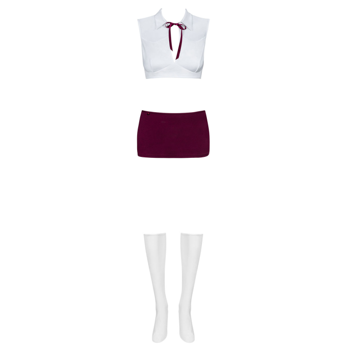 Costum Scolarita Sexy, Alb Cu Rosu, S/m 12