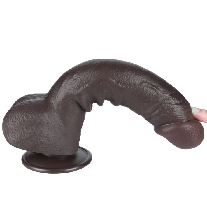 Dildo Realistic Sliding Skin Dual Layer, Brun Inchis, 24 Cm 2