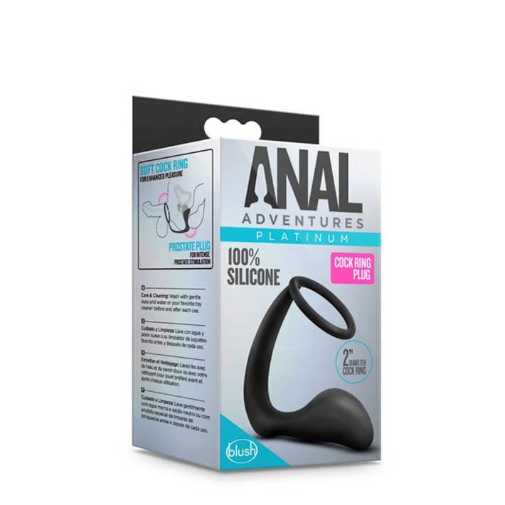 Dop Anal Cu Inel Pentru Penis Anal Adventures, Negru, 10 Cm 7