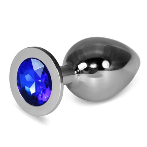 blue, Dop Anal Cu Bijuterie Rosebud Classic Metal Plug L, Argintiu + Albastru, 10 Cm, pasiune.ro