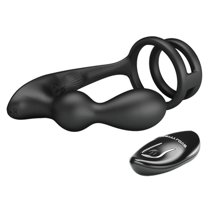 Dop Anal Cu Inel Penis Si Vibratii Marshall, Negru, 9 Cm 3