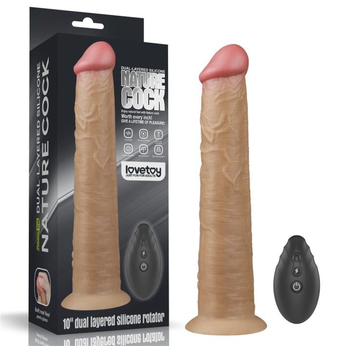 Vibrator Realistic Din Silicon Dublu-stratificat Nature Cock Rotator, Bronz, 25 Cm 9