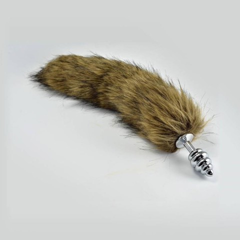 Lovetoy, Dop Anal Metalic Cu Coada Blanita Stufoasa, Brun, 7 Cm, pasiune.ro