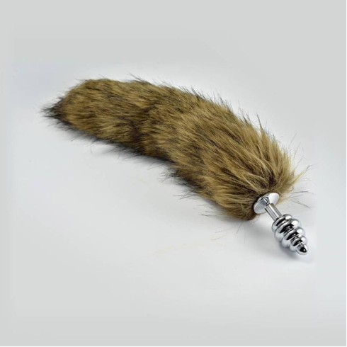 dop, Dop Anal Metalic Cu Coada Blanita Stufoasa, Brun, 7 Cm, pasiune.ro