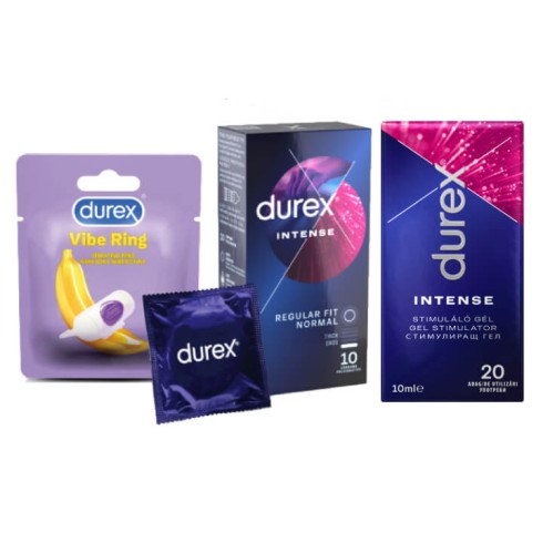 stimulator, Pachet Prezervative Durex Intense 10 Bucati + Lubrifiant Intense Gel 10 Ml + Inel Vibrator , pasiune.ro