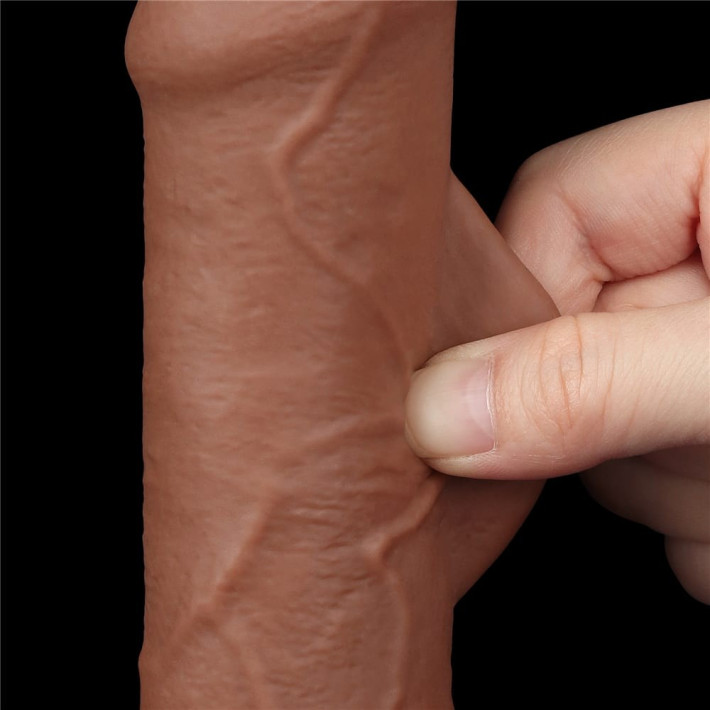 Dildo Realistic Sliding Skin Dual Layer, Brun Deschis, 17.5 Cm 12