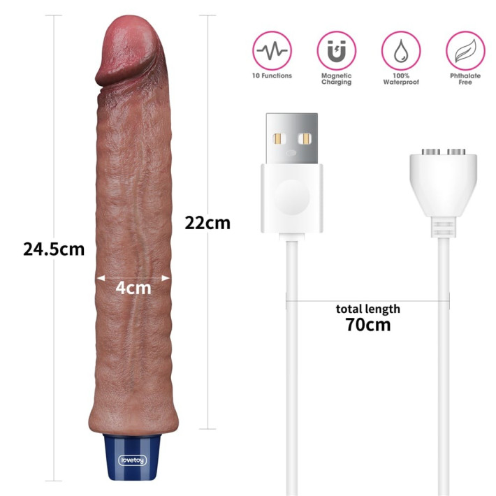 Vibrator Reincarcabil Real Softee, Brun Deschis, 24 Cm 5