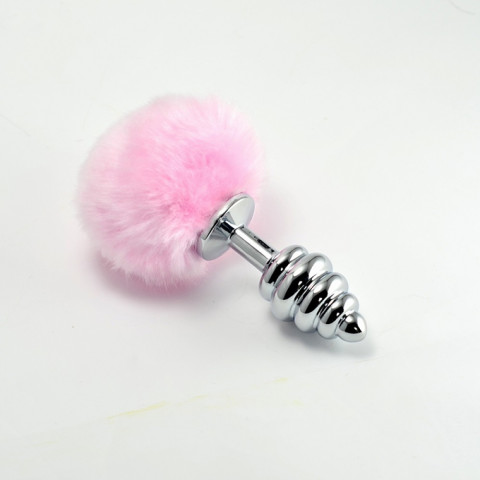 Bile Anale, Dop Anal Metalic Spirala Cu Pompon, Roz, 7 Cm, pasiune.ro