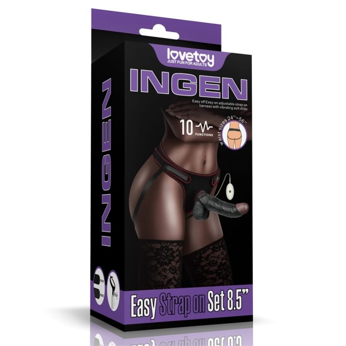 Set Ham Strap-on Si Dildo Cu Vibratii Easy Strapon, Negru, 21.5 Cm 18