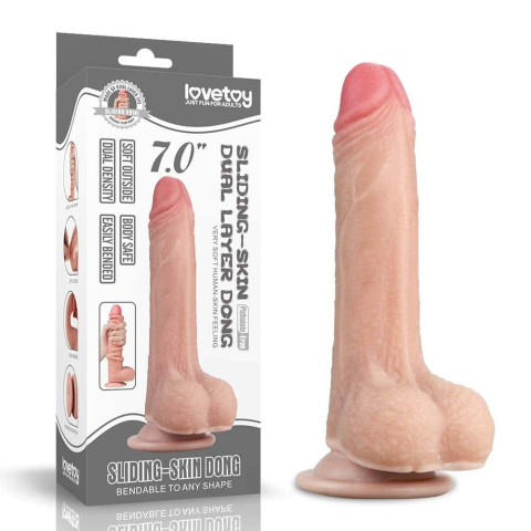 Dildouri Clasice, Dildo Silicon Dublu-stratificat Sliding Skin, Natural, 16.5 Cm, pasiune.ro