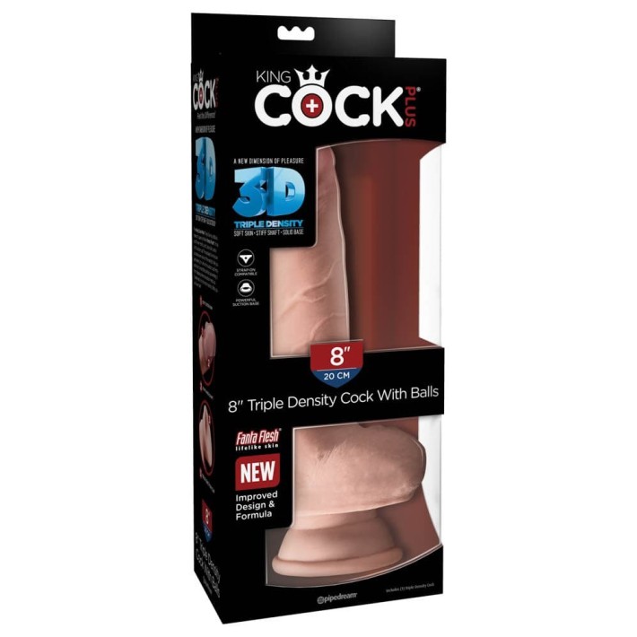 Dildo Clasic Cu Testicule King Cock Plus Triple Density, Natural, 20 Cm 2