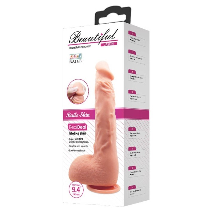 Dildo Clasic Cu Ventuza Beautiful Jason, Natural, 24 Cm 4