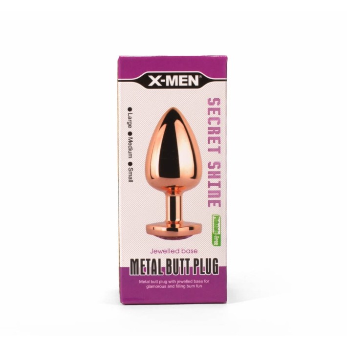 Dop Anal Cu Bijuterie Secret Shine Metal M, Auriu + Roz, 8 Cm 4