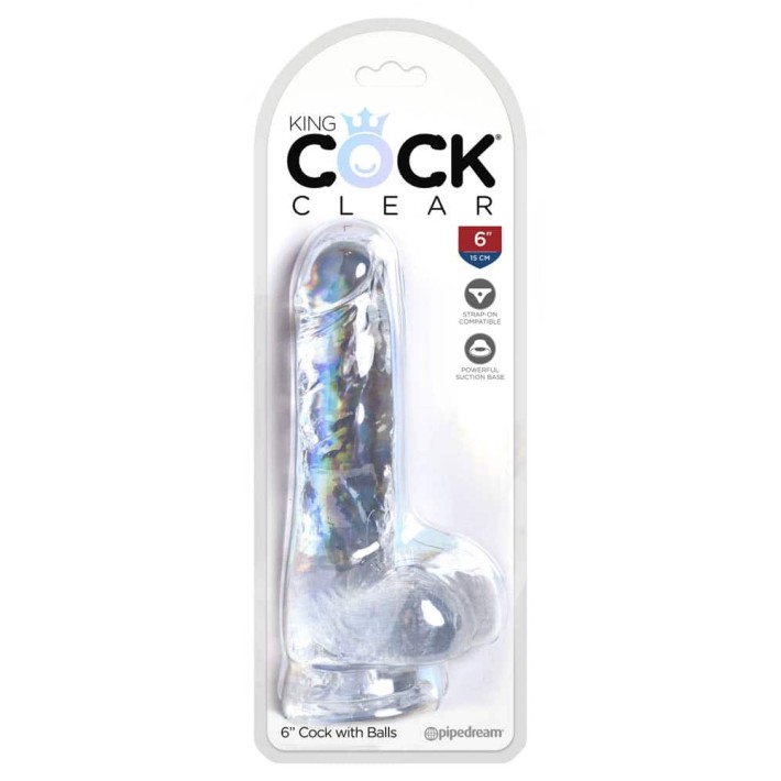 Dildo Clasic Cu Testicule Si Ventuza King Cock, Transparent, 17.8 Cm 2