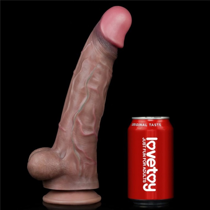 Dildo Clasic Din Silicon Dublu-stratificat Platinum, Brun, 29 Cm 7