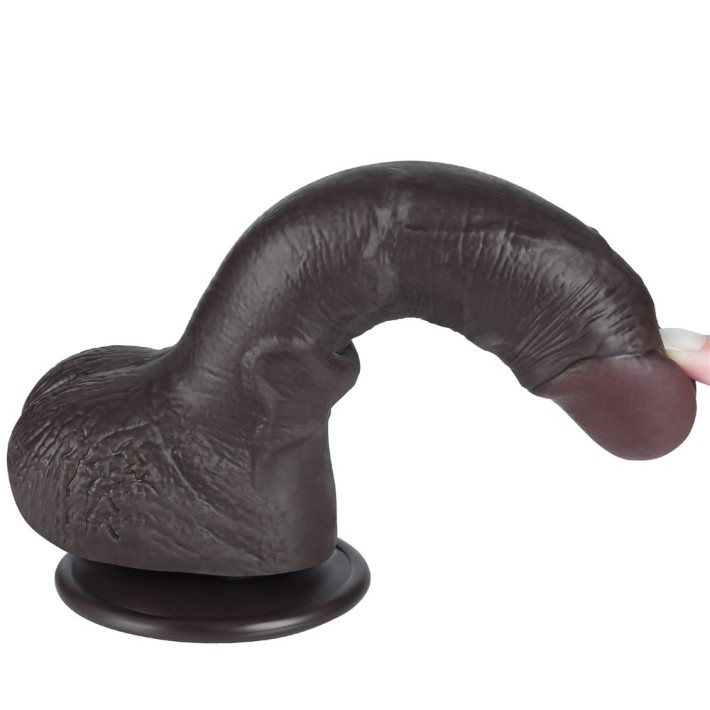 Dildo Realistic Sliding Skin Dual Layer I, Brun Inchis, 19 Cm 2
