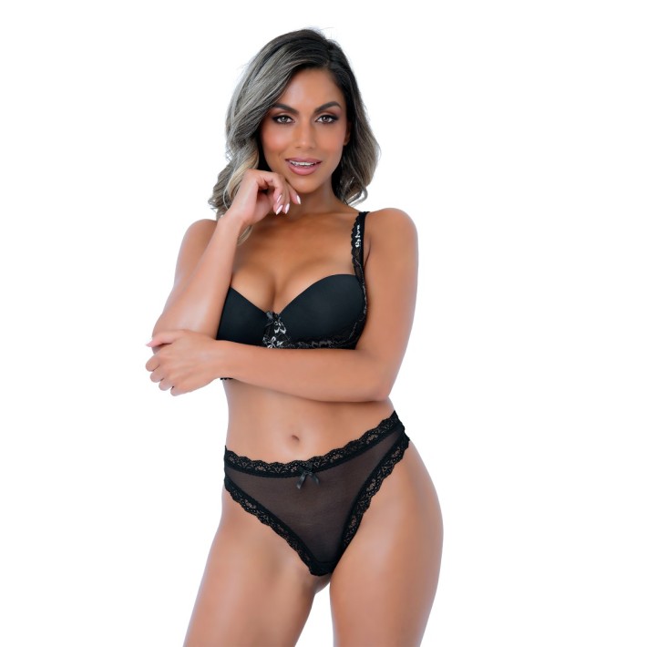 Tanga Din Plasa Dantelat Negru Daring Intimates 3