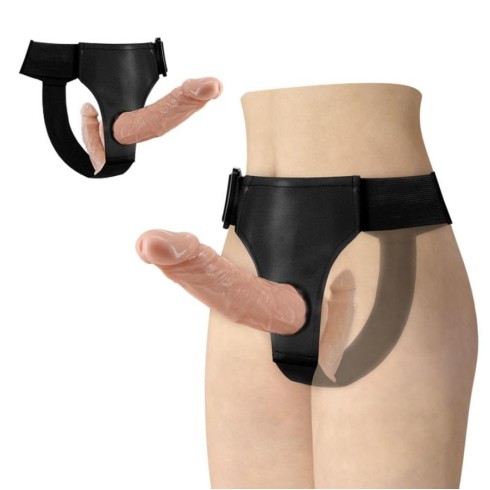 oua, Strap On Dublu Ultra Passionate Harness, Natural, 18 Cm, pasiune.ro