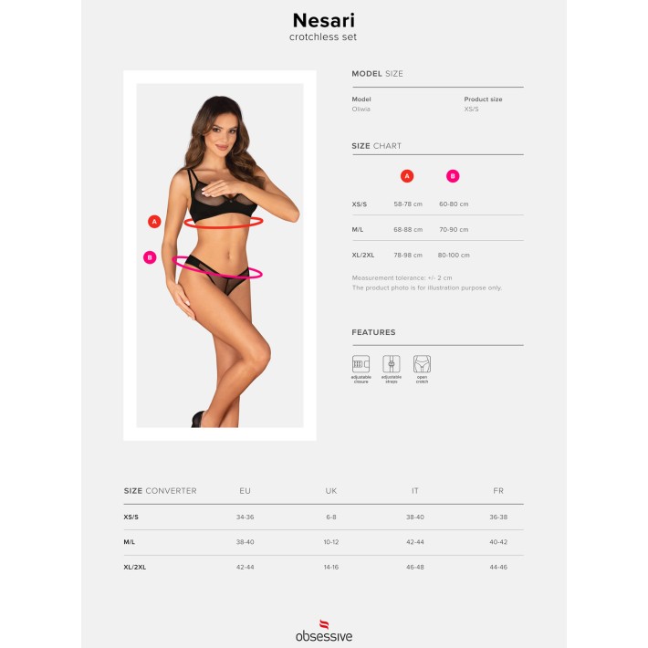 Nesari 2-pcs Crotchless Set   Xs/s M/l, Xl/2xl, Xs/s 5