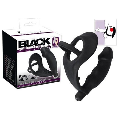 stimulator, Inel Penis Si Stimulator Anal Cu Vibratii, Negru, pasiune.ro