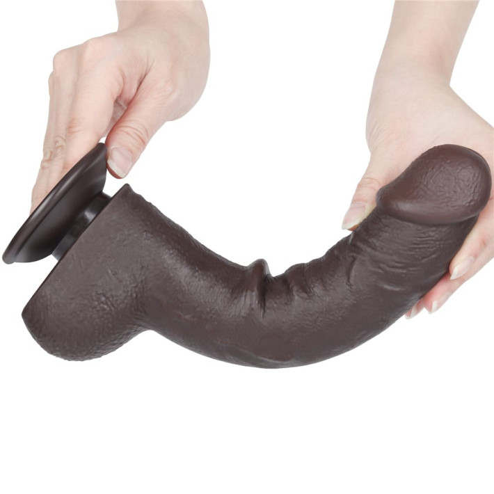 Dildo Realistic Sliding Skin Dual Layer, Brun Inchis, 24 Cm 7